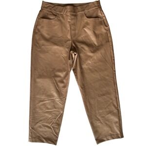 Spanx Faux Leather Straight Leg Shaping Pants Large Caramel Brown Womens